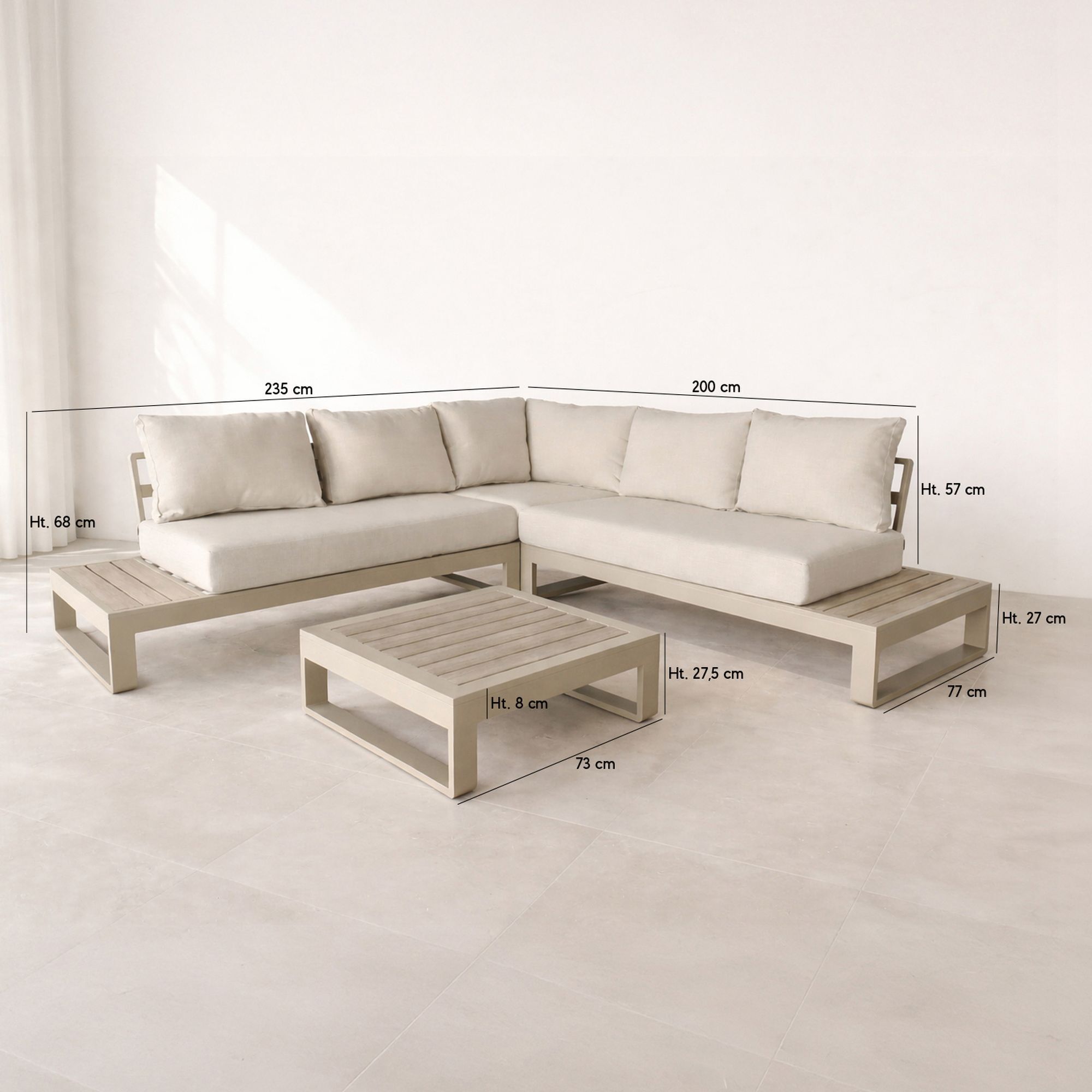 Salon de jardin 6 places en aluminiun et coussin en oléofine beige  RIVA BELLA