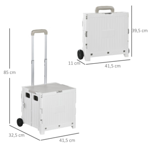 Carrito de la Compra Plegable Carrito para Supermercado con 2 Ruedas Longitud de Mango Ajustable Capacidad 32 Litros para Oficina Escuela Hogar