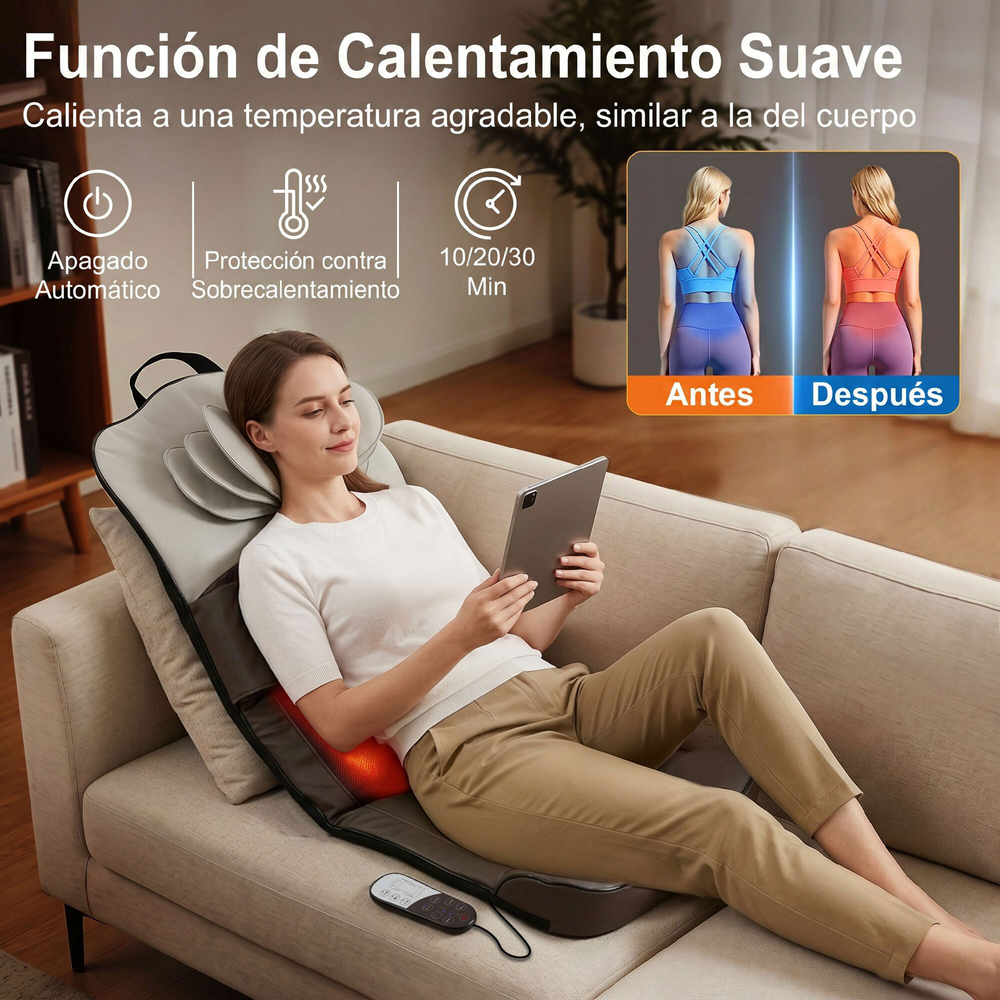 Colchón de Masaje Cuerpo Completo con Calefacción, Masajeador de Espalda Plegable con Compresión de Aire 3D, 4 Modos, 3 Intensidades, Apagado Automático, Regalo para Hombres y Mujeres