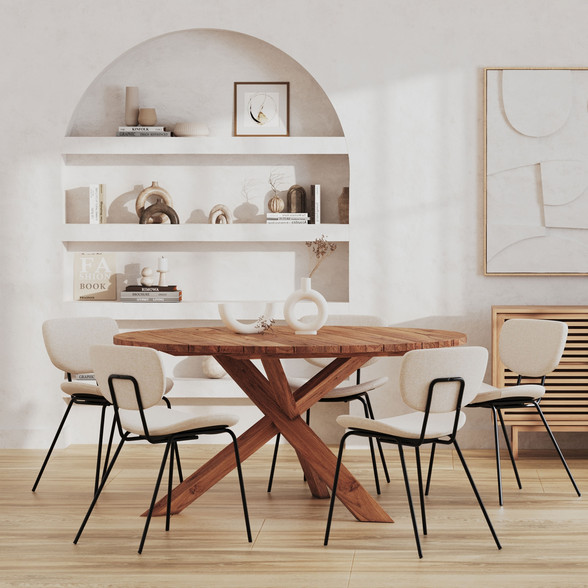 Lot de 2 chaises en tissu beige et pieds en métal noir - Verner