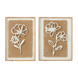 J-Line Decoration Murale Fleurs Poli Bois De Sapin/Mdf Naturel/Blanc Assortiment De 2
