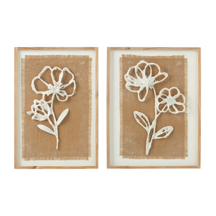 J-Line Decoration Murale Fleurs Poli Bois De Sapin/Mdf Naturel/Blanc Assortiment De 2