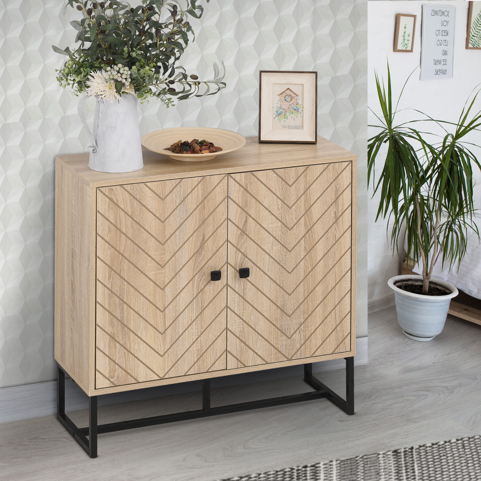 Aparador de Cocina Armario Buffet con 2 Puertas y Estantes Armario de Almacenaje para Comedor Salón Dormitorio Estilo Moderno 80x29,5x80 cm Madera Natural y Negro