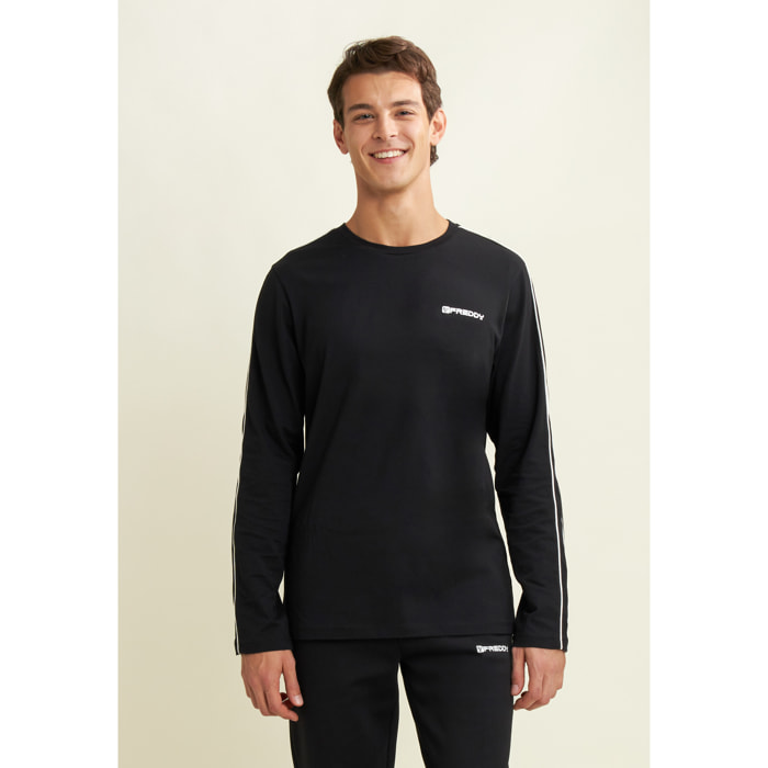 T-shirt manica lunga in jersey con cuciture a contrasto