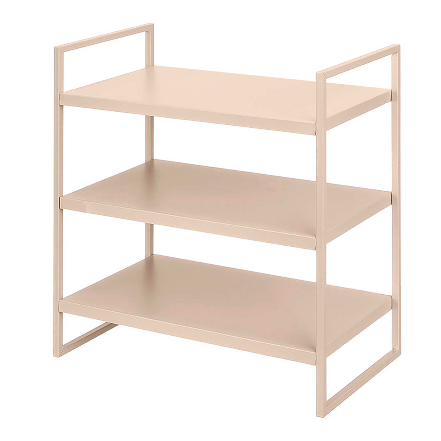 Scaffale beige con 3 ripiani.