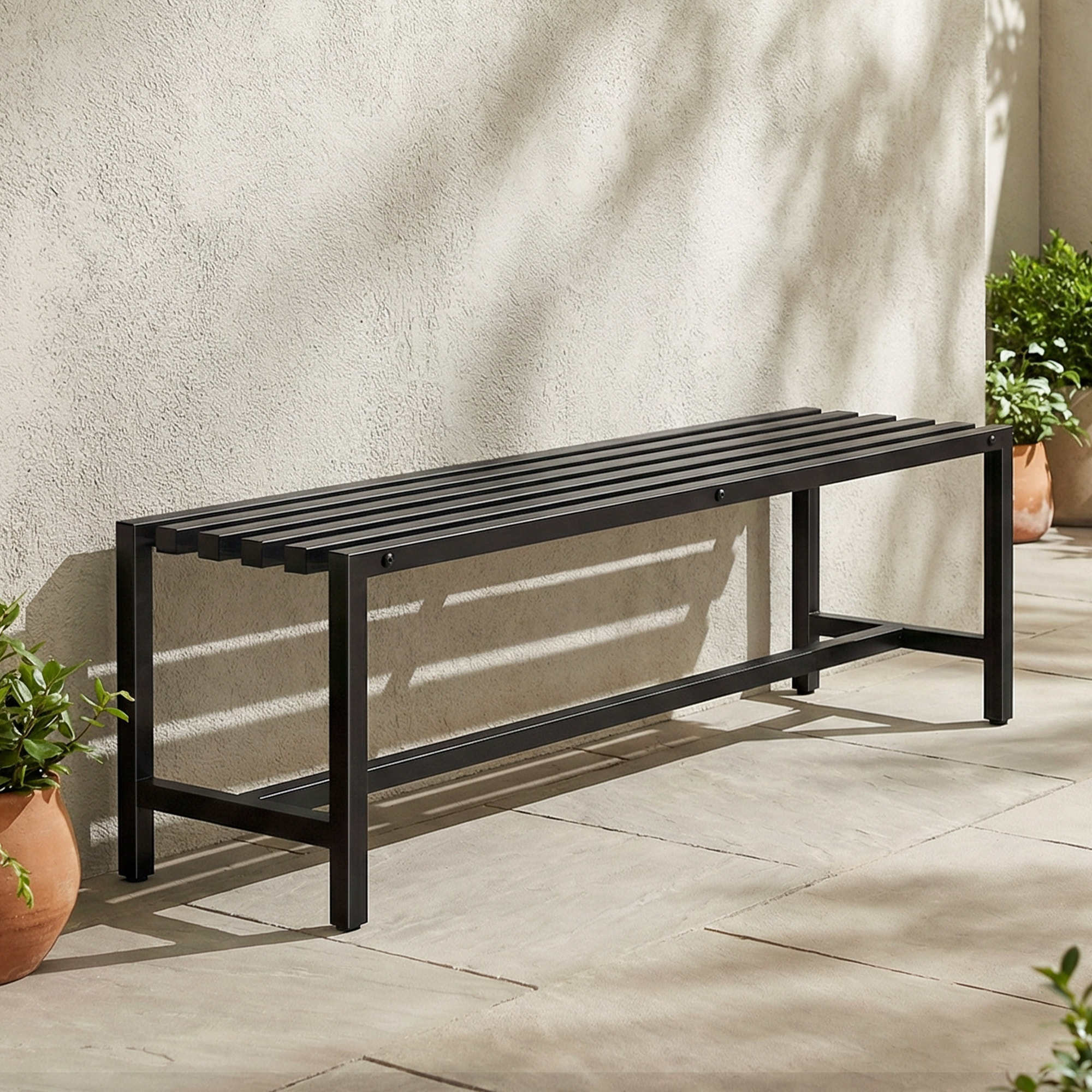 Banc de jardin 2 places assise à lattes acier galvanisé noir