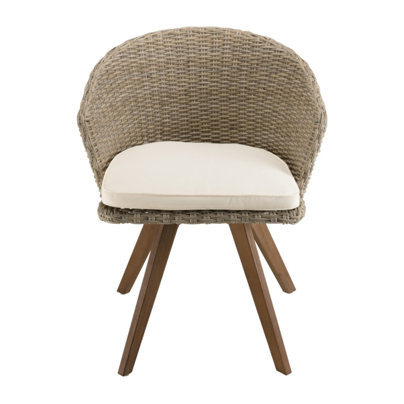 VICK - Chaise de jardin en rotin synthétique couleur naturelle avec coussin écru pieds en bois Acacia