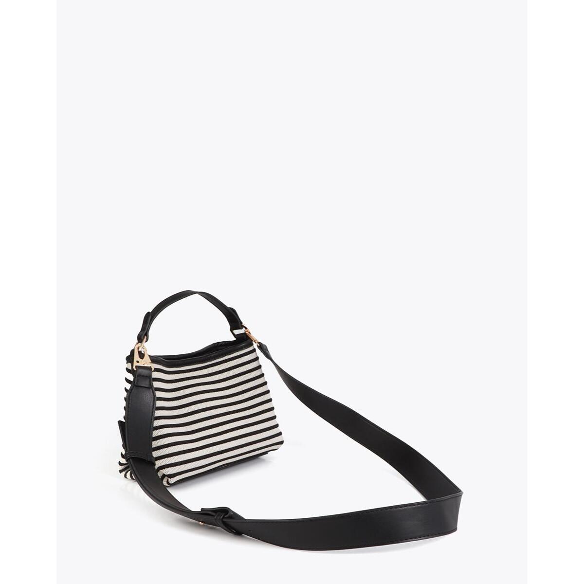 Borsa a tracolla in tessuto a righe abbinato ad effetto pelle