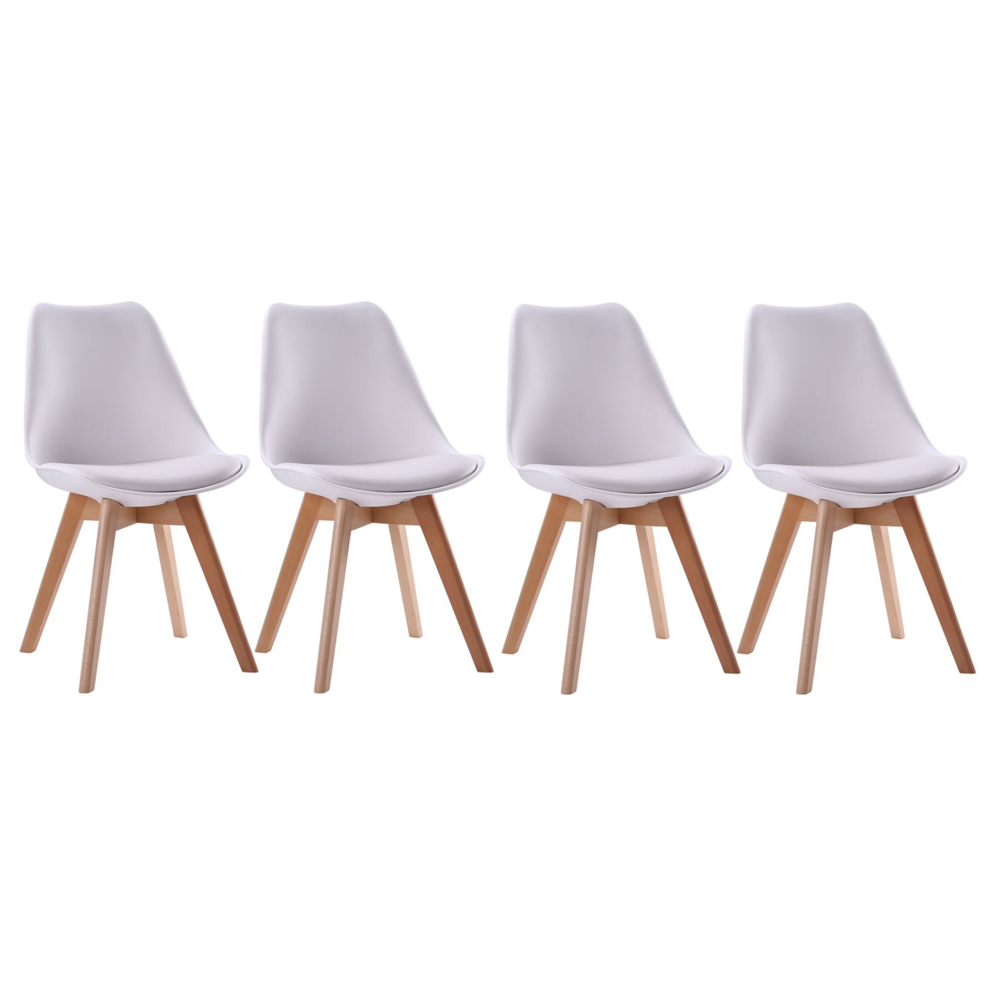Lot de 4 chaises scandinaves NORA blanches avec coussin