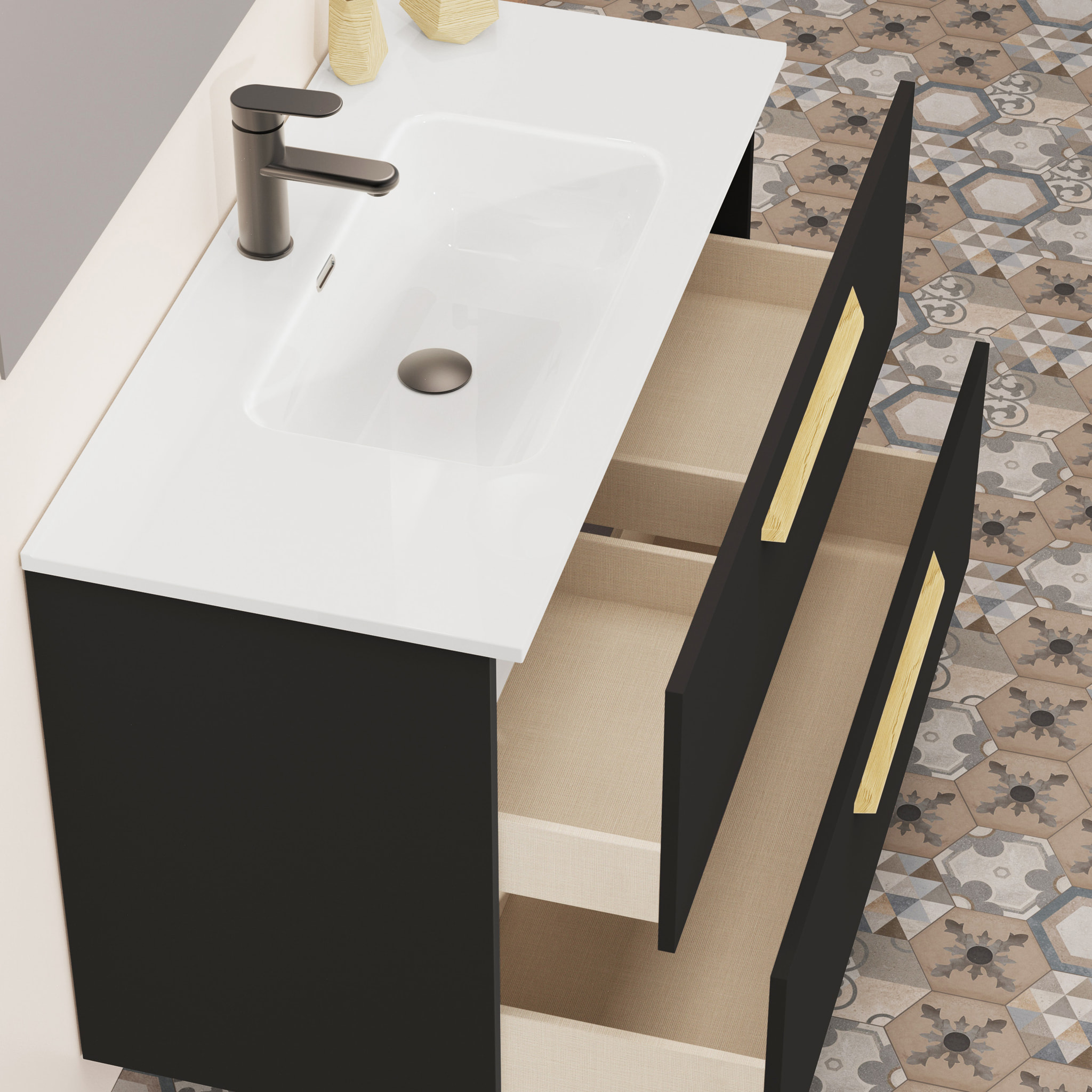 Conjunto de baño Melody, Alday, 100 cm, Negro mate