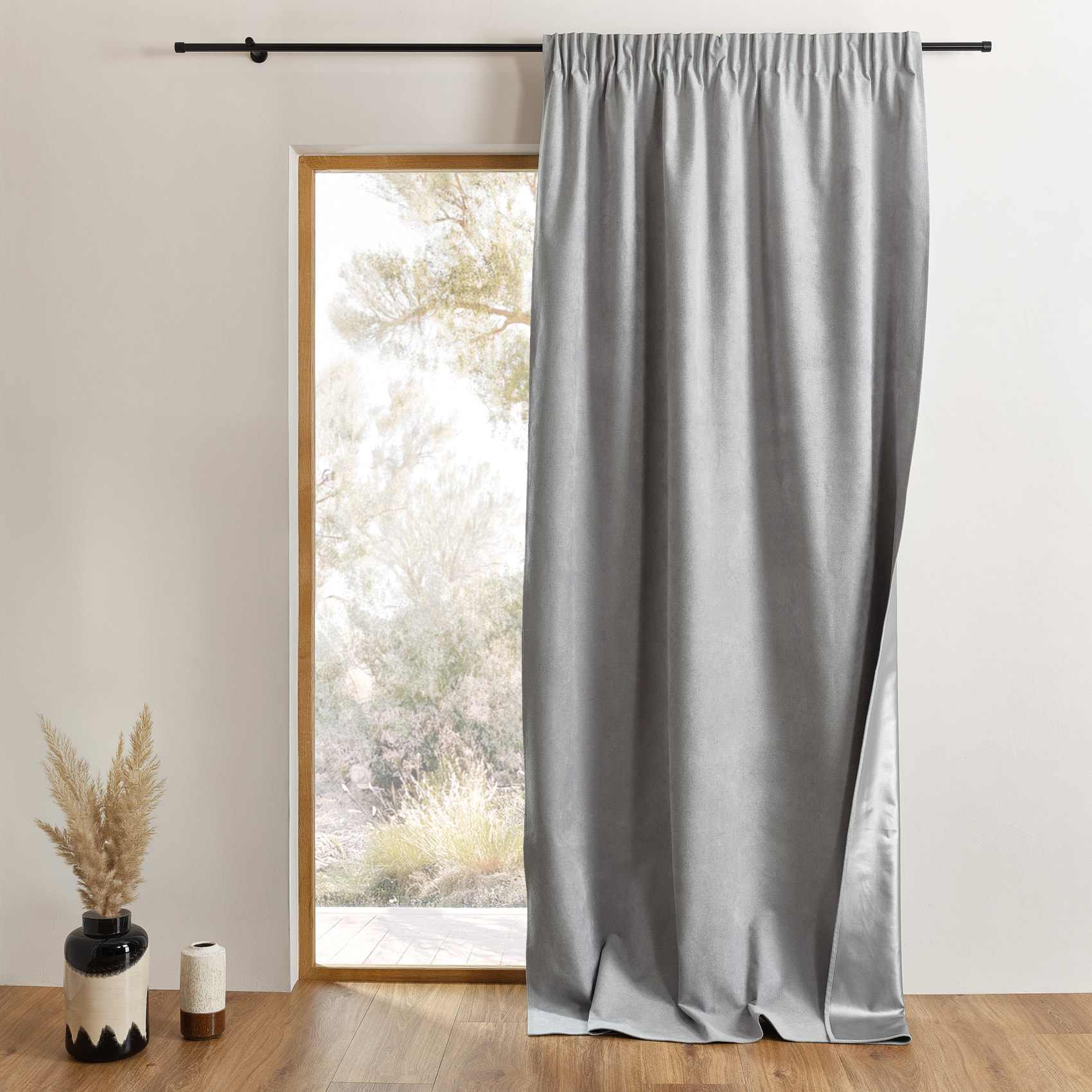 Rideau thermique accroche 3 en 1 occultant et réflecteur de chaleur - Gris Perle