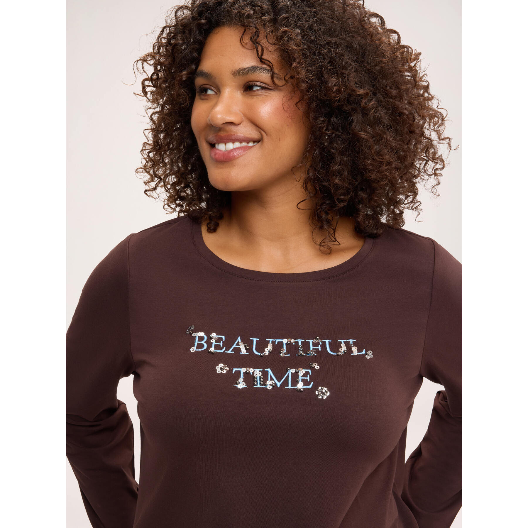 Fiorella Rubino - T-shirt in jersey di cotone Beautiful Time - Marrone