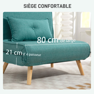 Fauteuil convertible style nordique - fauteuil lit chaise longue 3 en 1 - dossier inclinable - bois tissu turquoise
