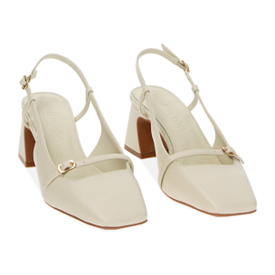 Décolleté slingback panna, tacco 5,8 cm