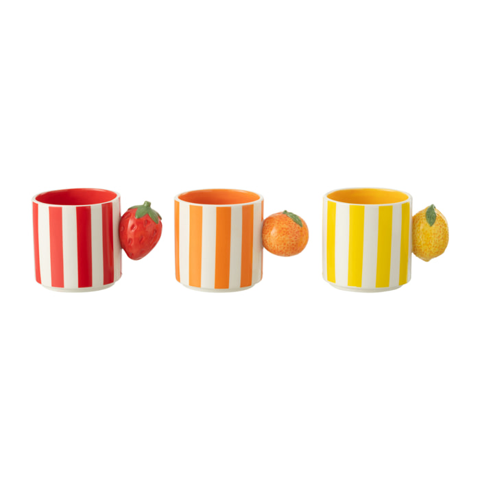 J-Line bol Fruit Dolomite - céramique - jaune/orange/rouge - 3 pcs