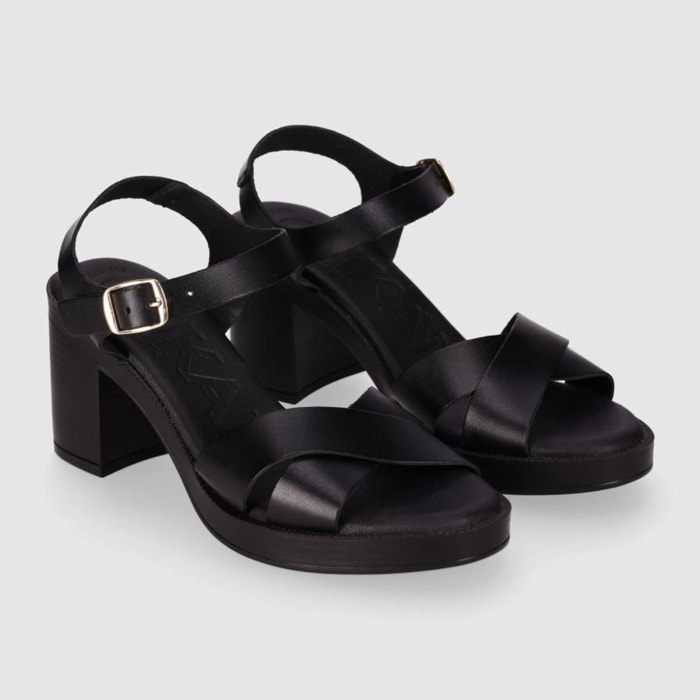 Sandalias de Piel - Negro - Tacón: 8 cm