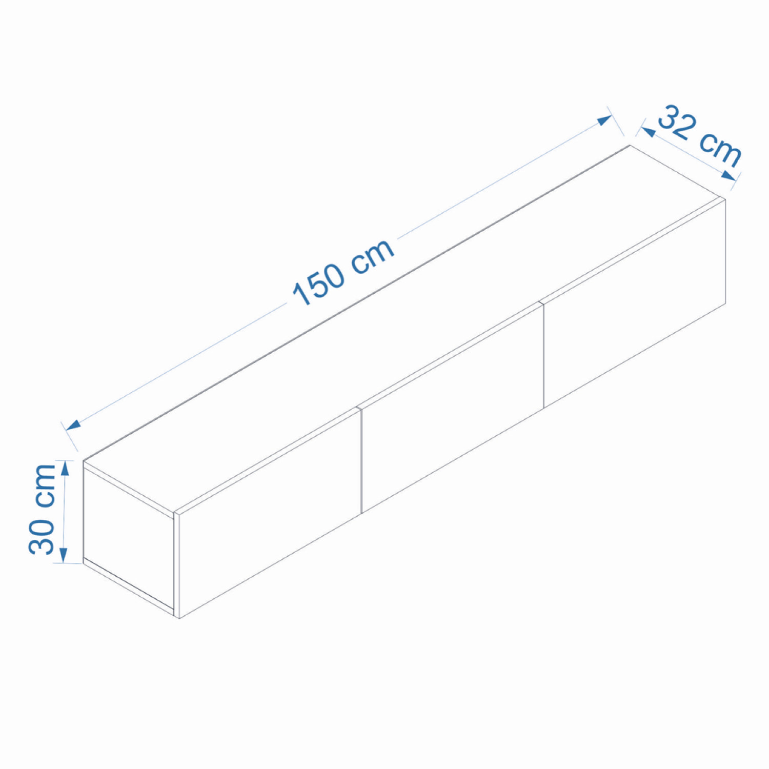 NEVADA Meuble TV suspendu avec placards 150cm blanc et bois
