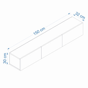NEVADA Meuble TV suspendu avec placards 150cm blanc et bois