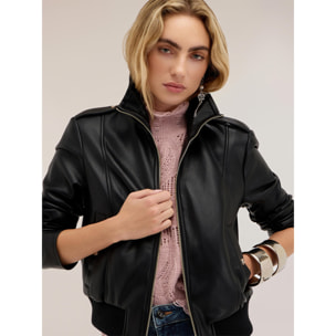Motivi - Chaqueta corta con cuello alto y cremallera - Negro