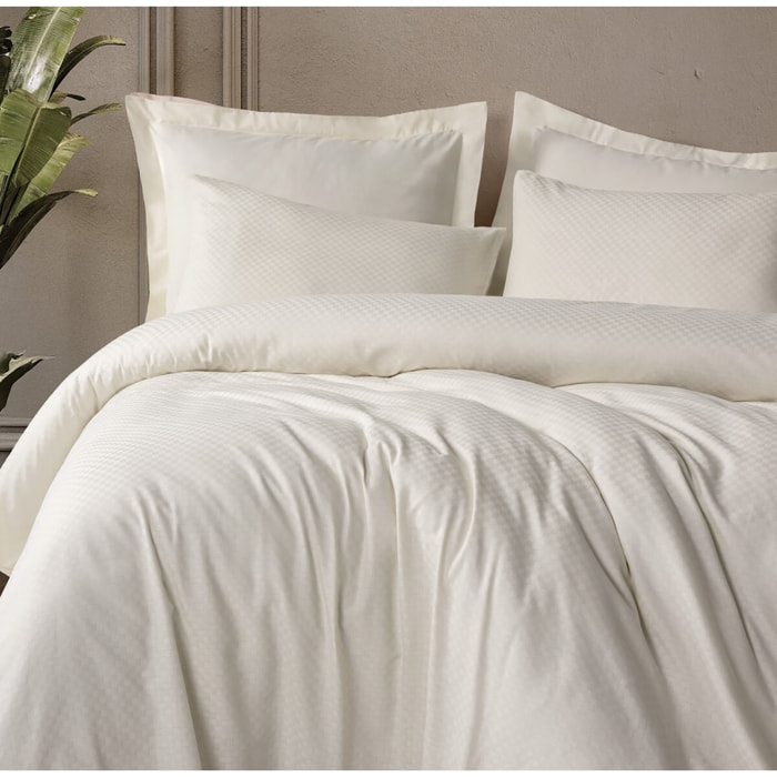 Parure housse de couette et taie(s) d'oreiller coton uni jacquard