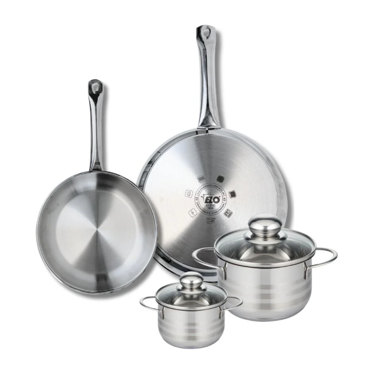 Ensemble de 2 Poêles de cuisson 24 et 28 cm et 2 faitouts 12 et 16 cm Elo Profi Brillant
