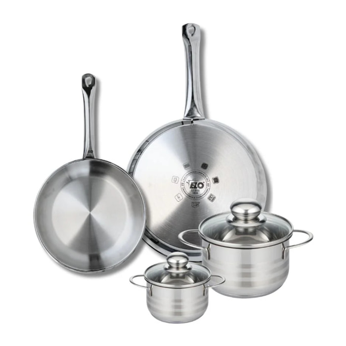 Ensemble de 2 Poêles de cuisson 24 et 28 cm et 2 faitouts 12 et 16 cm Elo Profi Brillant