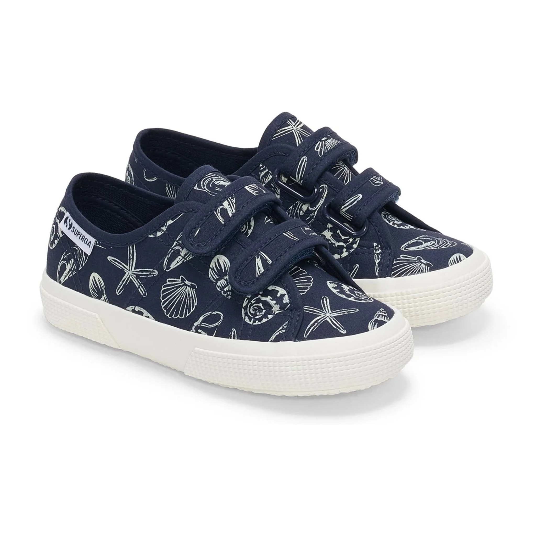 Le Superga Bambino/a Blu 3750 Kids Straps Seashells Print Leggera