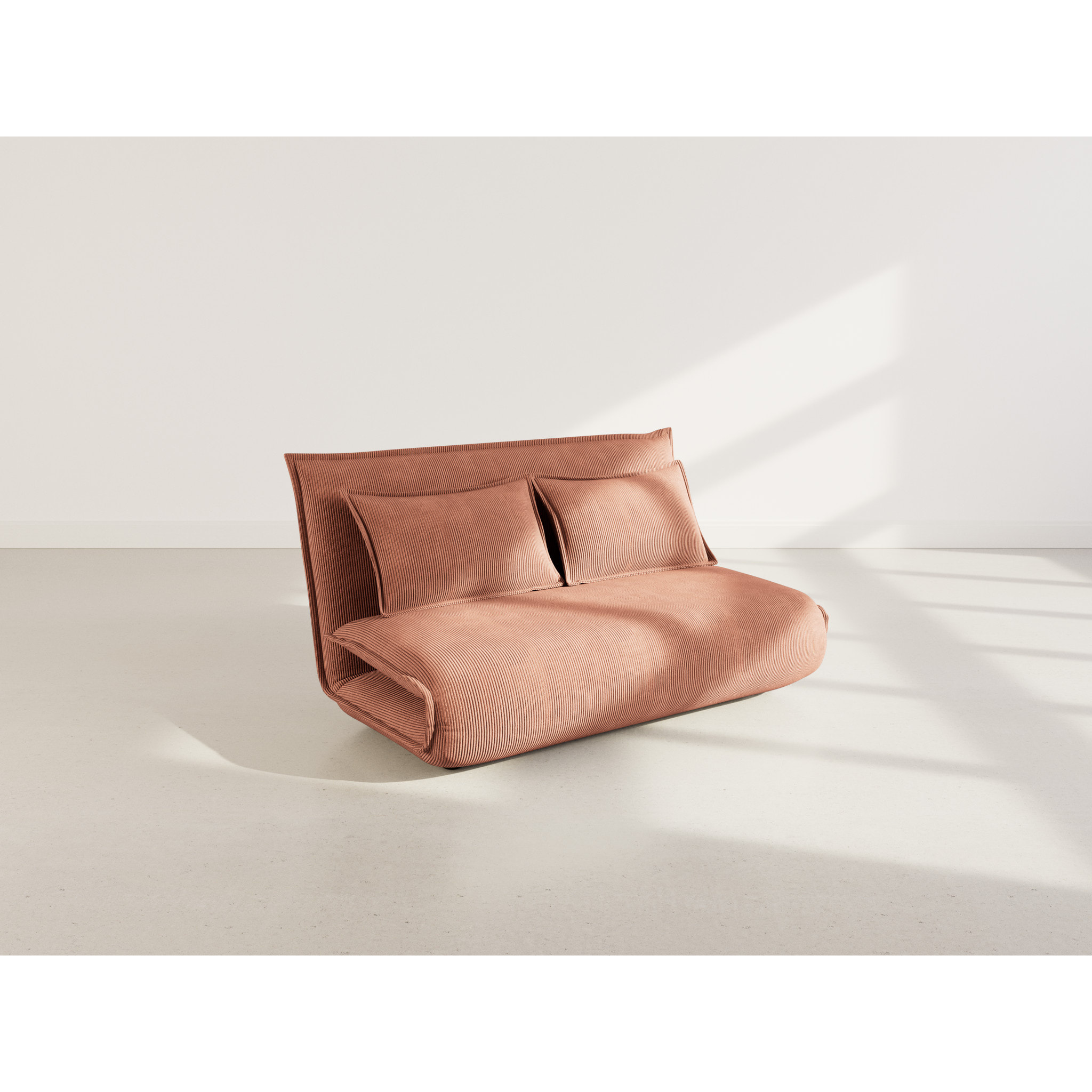 Candice - Banquette 2 places convertible clic-clac en velours côtelé - Terracotta