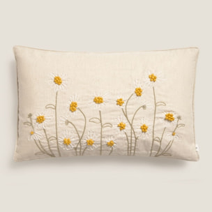 Funda de cojín algodón bordado floral Frida color marron beige Algodón