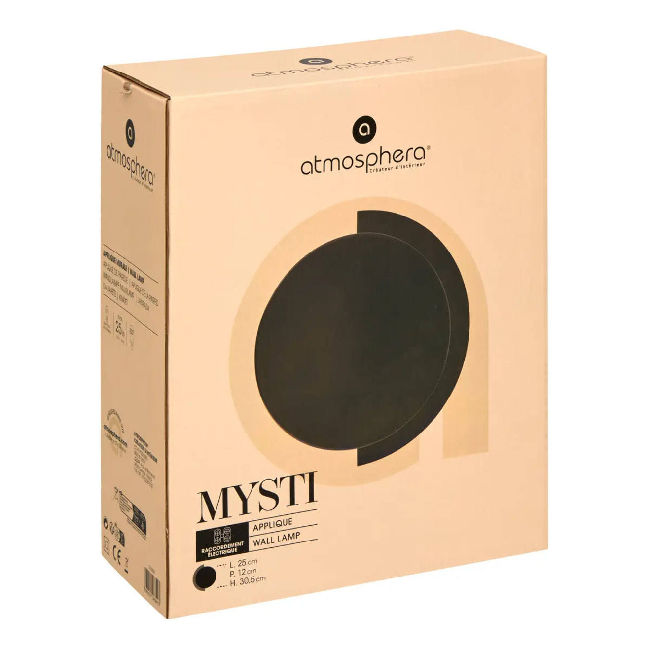 Applique murale Mysti noir 25x12cm