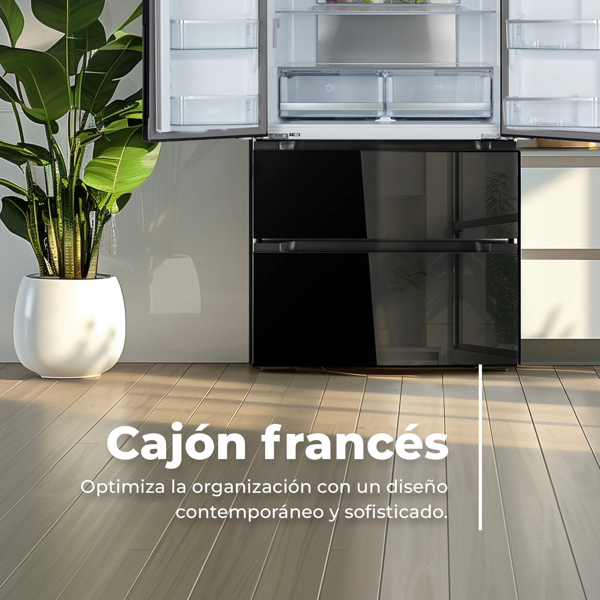 EVVO Frigorífico francés F80B Glass, Inverter, Puerta de cristal, Total No Frost, 327l + 183l