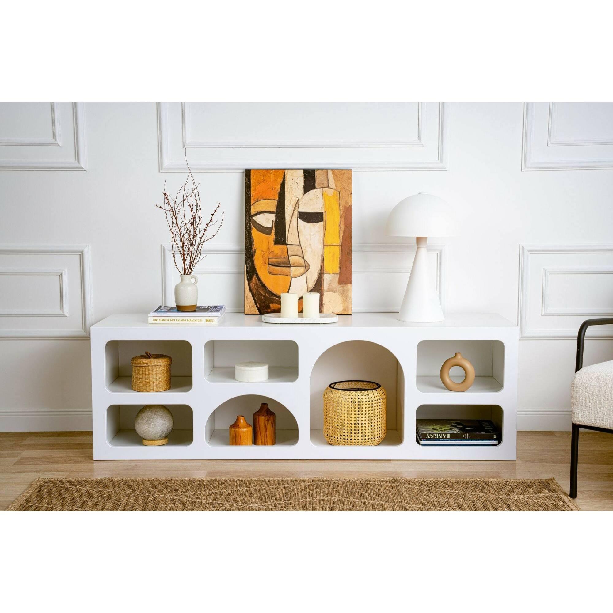 Credenza Dgargiul, Buffet da soggiorno, Madia da salotto, Dispensa da cucina, 160x38h51 cm, Bianco