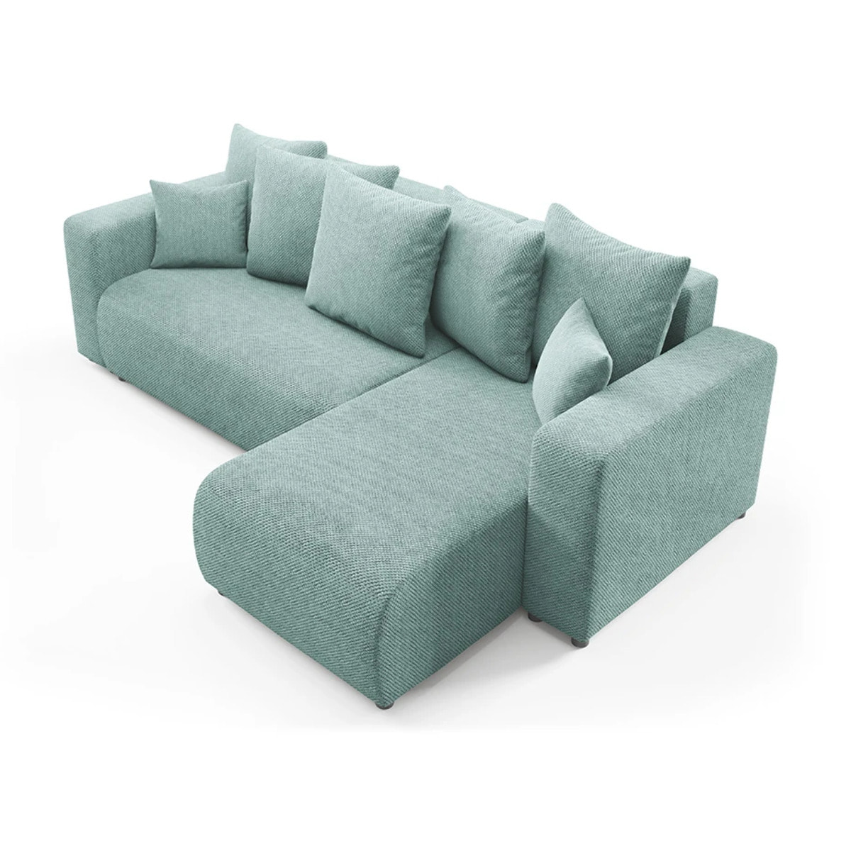 GLORIA - Canapé d'angle droit convertible 4 places en tissu vert d'eau