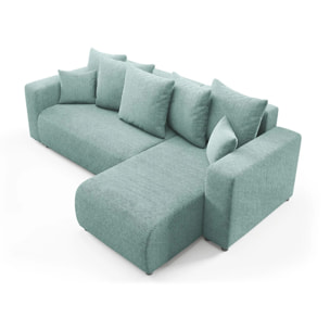 GLORIA - Canapé d'angle droit convertible 4 places en tissu vert d'eau