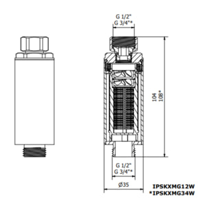 Cartouche de remplacement avec insert IPSKXM pour Adoucisseur d'eau IPS 100 Kalyxx MINI (IPSKXMINSERT)