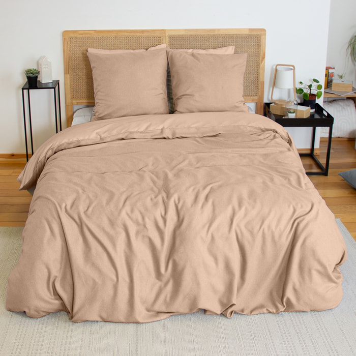 Parure de lit 3 pièces sensation flanelle - Beige
