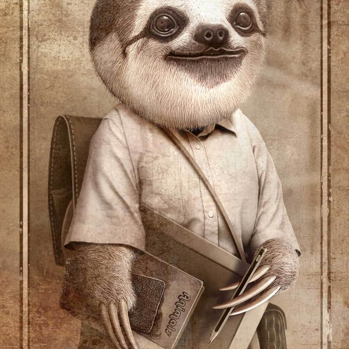 Affiche enfant paresseux étudiant  Affiche sous cadre bois