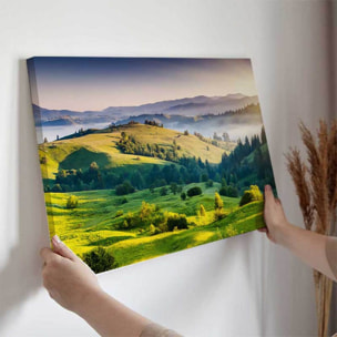 Tableau paysage vallonné en lumière dorée Toile imprimée