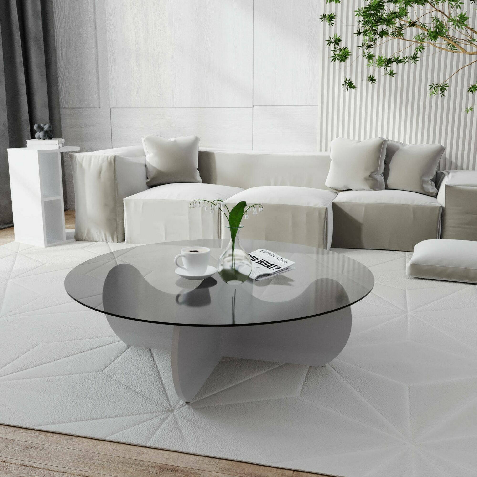 Tavolino da salotto Willow, Tavolo basso da caffè, Portariviste per divano, Ripiano da soggiorno, 90x90h30 cm, Bianco
