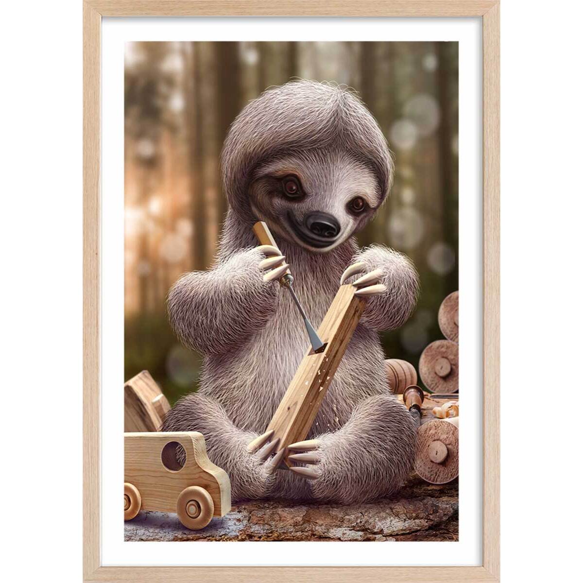 Affiche enfant spareth le fabricant de jouets  Affiche + cadre en bois - Chêne