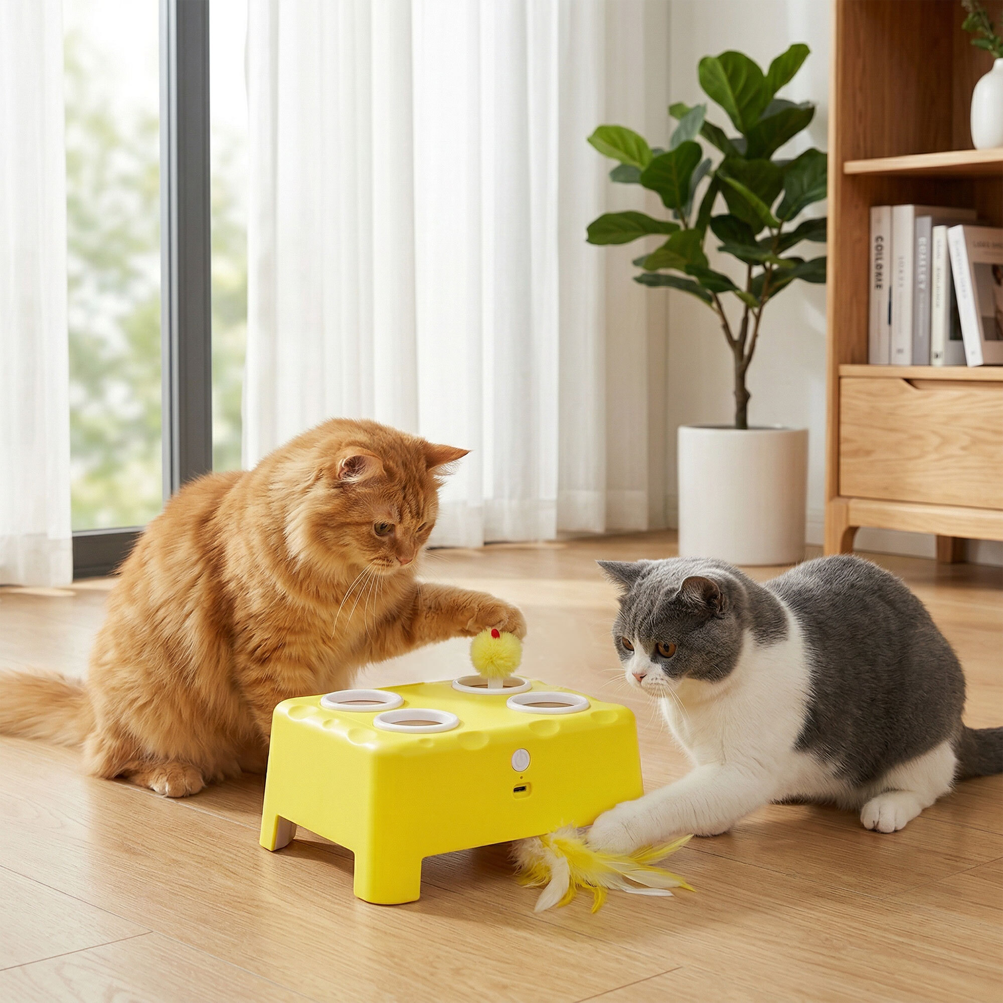 Jouet interactif chat rechargeable 3 modes réglables jaune
