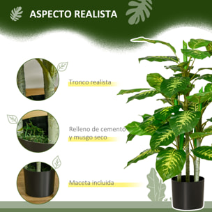 HOMCOM Planta Artificial de 95 cm con 42 Hojas Realistas en Maceta de Cemento Planta Imitación Hoja Perenne Decoración para Interior y Exterior Salón Oficina