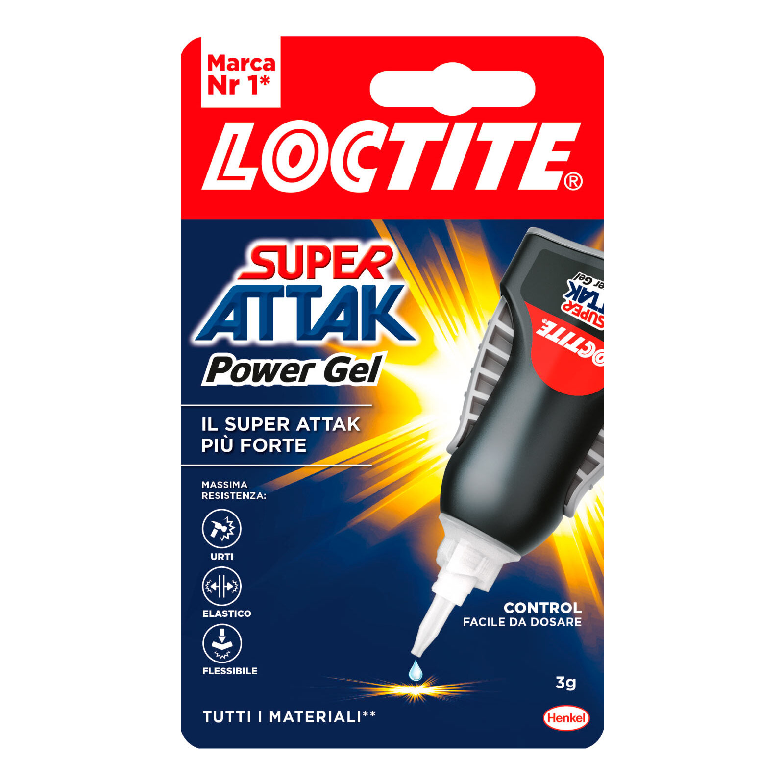 Loctite Super Attak Power Gel Trasparente Multimateriale - Flacone da 3g