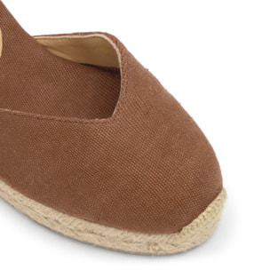 Alpargata con cuña 7 cm en lona de algodón con pala en v y cintas al tobillo
