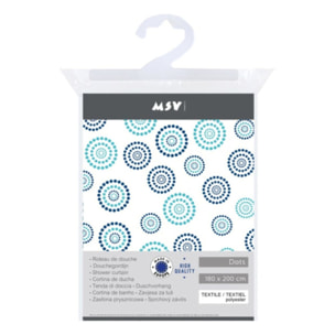 Rideau de douche Polyester DOTS 180x200cm QUALITE PREMIUM Bleu - Anneaux inclus MSV