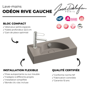 Lave-mains compact 50 cm Odéon Rive Gauche 1 trou de robinetterie à gauche Brun sepia satiné avec bonde