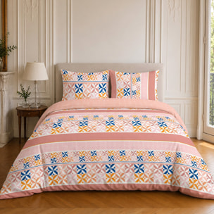Parure housse de couette 100% microfibre motif géométrique - BLUEBERRY