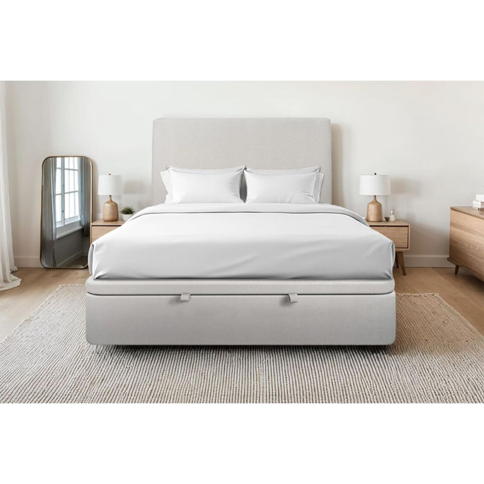 Lit avec sommier et tête de lit lisse - Tissu velours au style contemporain - Adapté à tous les matelas, montage rapide - Finition élégante - Rangement XXL