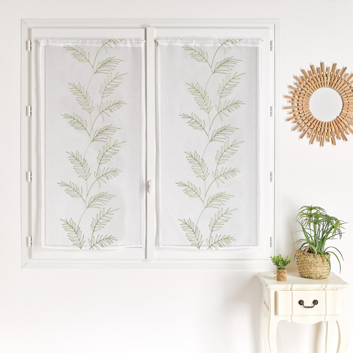 Paire voilages avec motif feuilles brodées - Vert