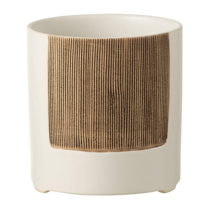 J-Line cachepot Ibiza Rond - céramique - blanc/marron - large - Ø 14.50 cm